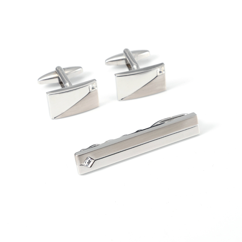 Cufflinks Silver Set - طقم أزرار أكمام ومشبك ربطة عنق