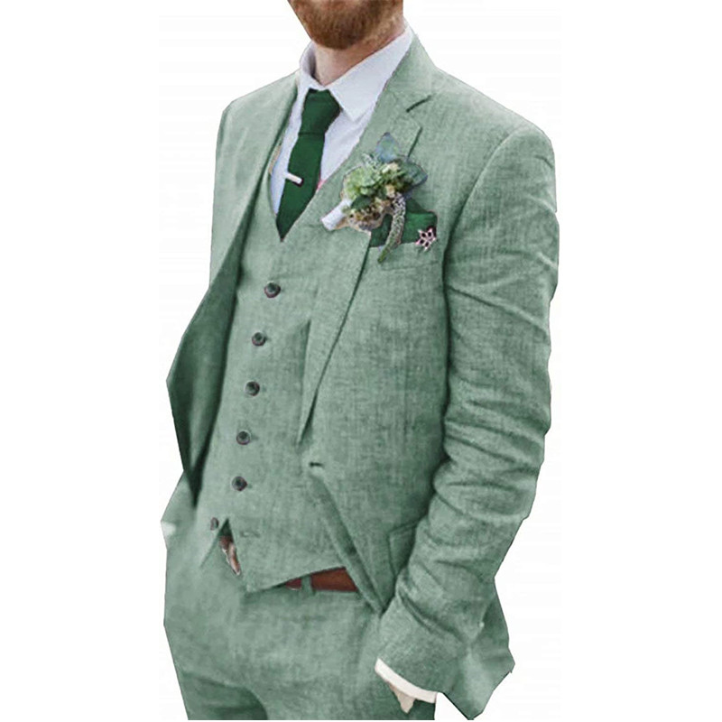 Men'S Formal Beach Wear - 3 قطع الرجال الرجعية الكتان الرجال