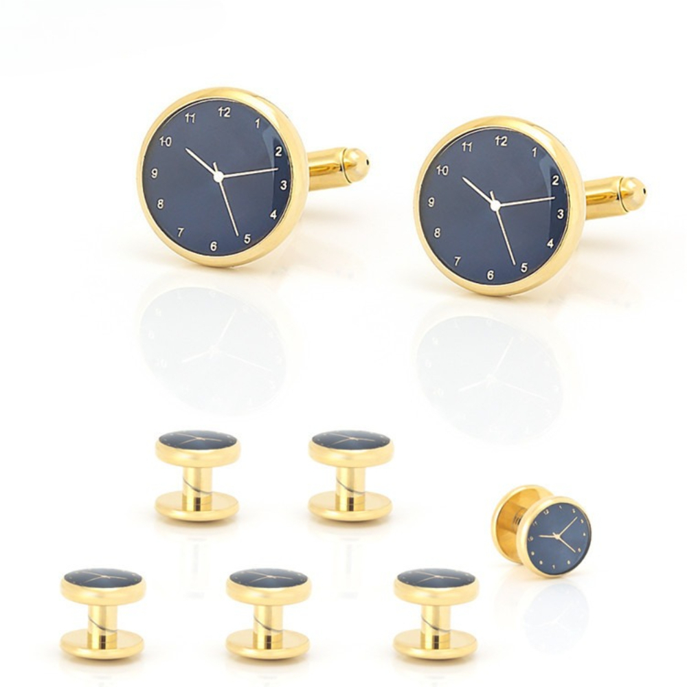 Cufflinks Silver Set - طقم أزرار أكمام ومشابك ياقة ذهبية