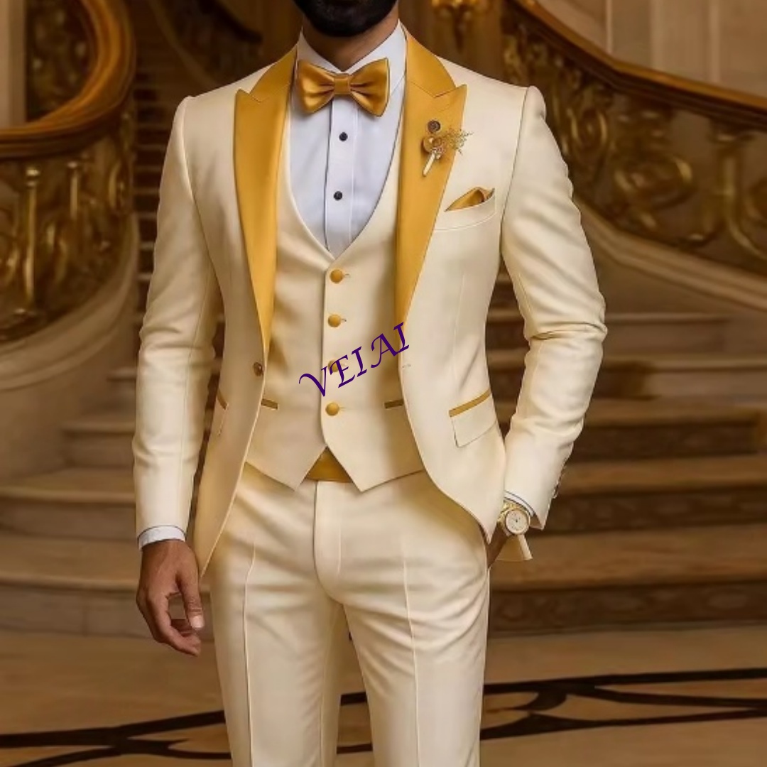 Men Formal Wear Vest - تخصيص الذهب طوق العاج الرجال دعوى