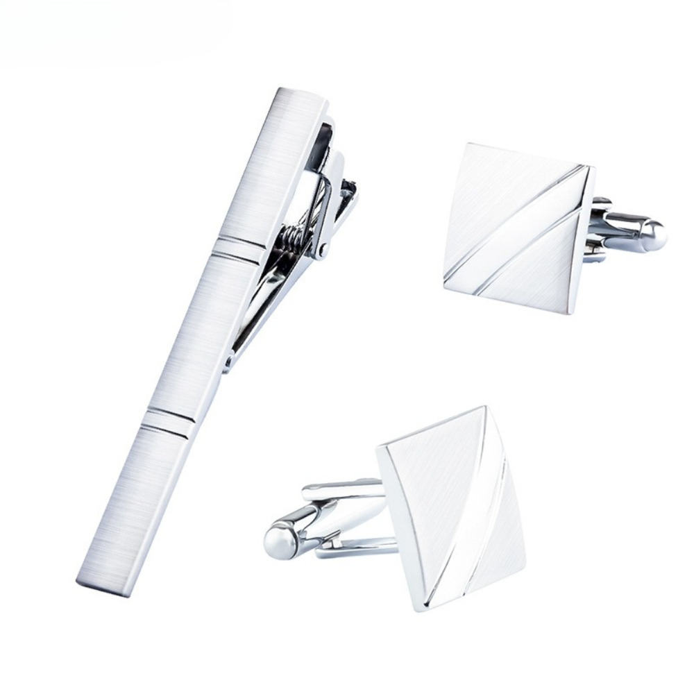 Cufflinks Silver Set - طقم جديد للرجال من مشبك ربطة