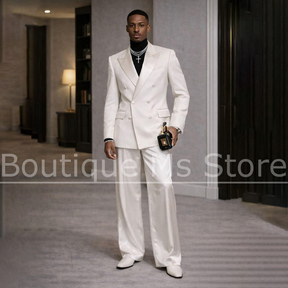 Men'S Formal Evening Wear - بدلة رجالية بيضاء من الساتان مكونة