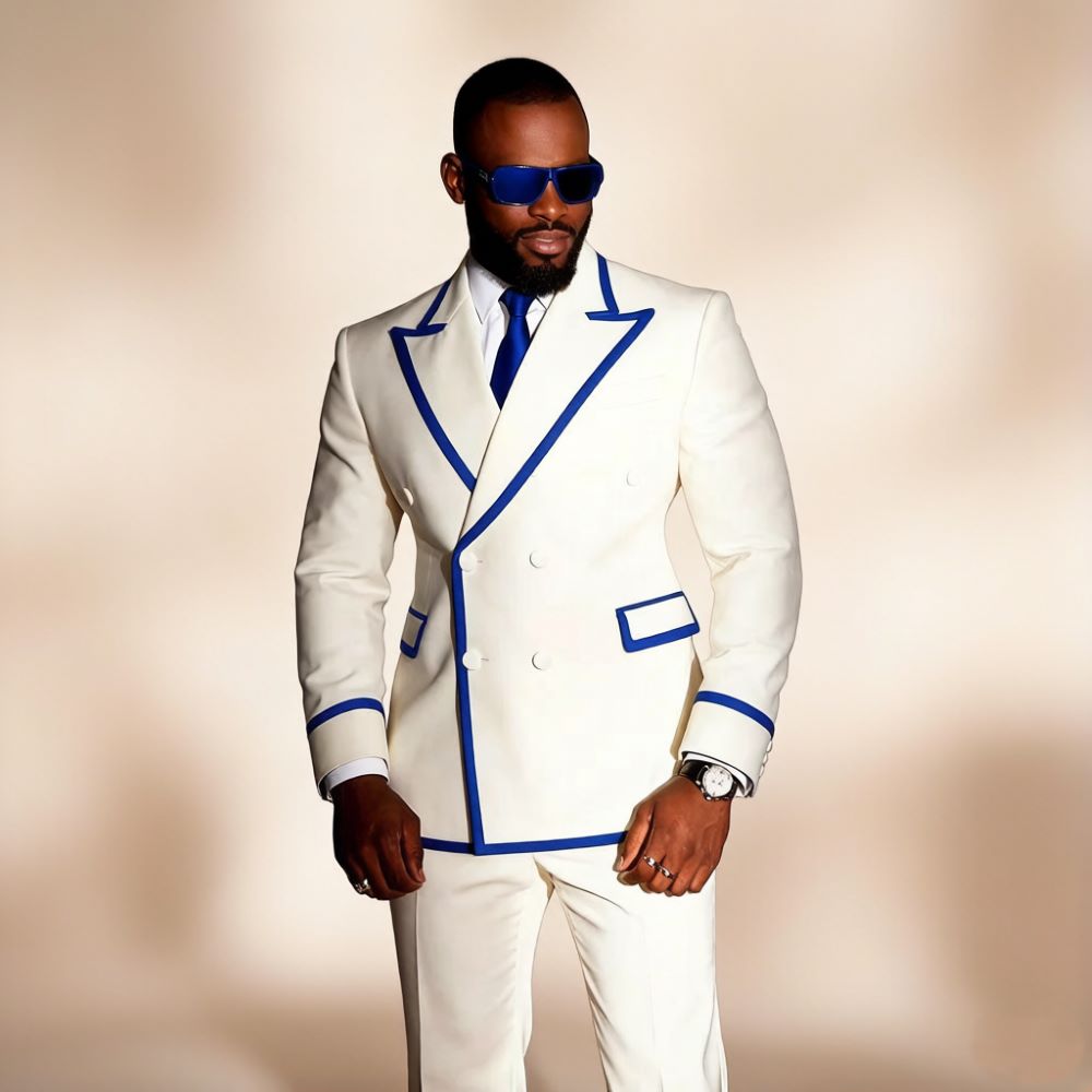 Mens Formal Look - بدلة رجالية بيضاء مزدوجة الصدر من