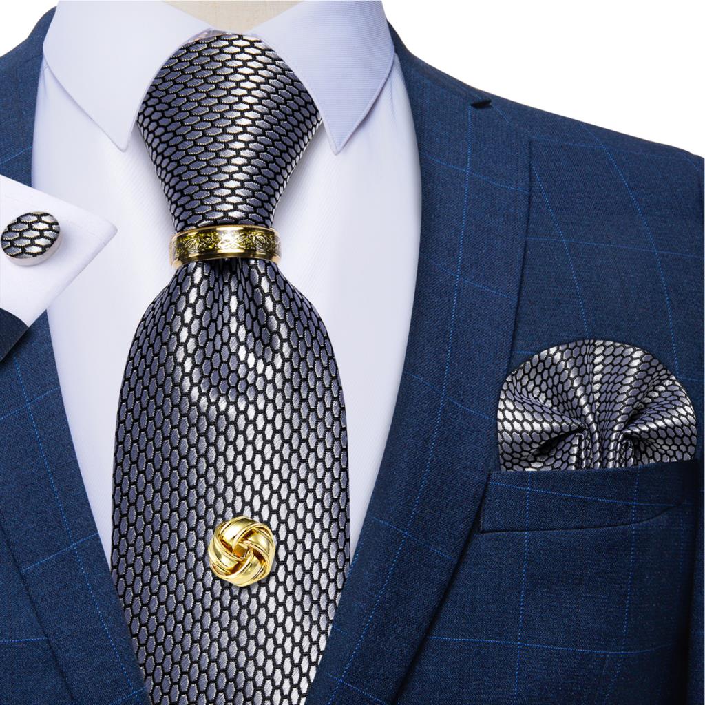 الفضة الأسود منقوشة رباط العنق - مراجعة Cufflinks Silver Set وسعره