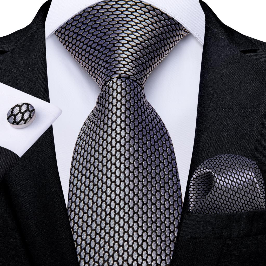 الفضة الأسود منقوشة رباط العنق - مراجعة Cufflinks Silver Set وسعره