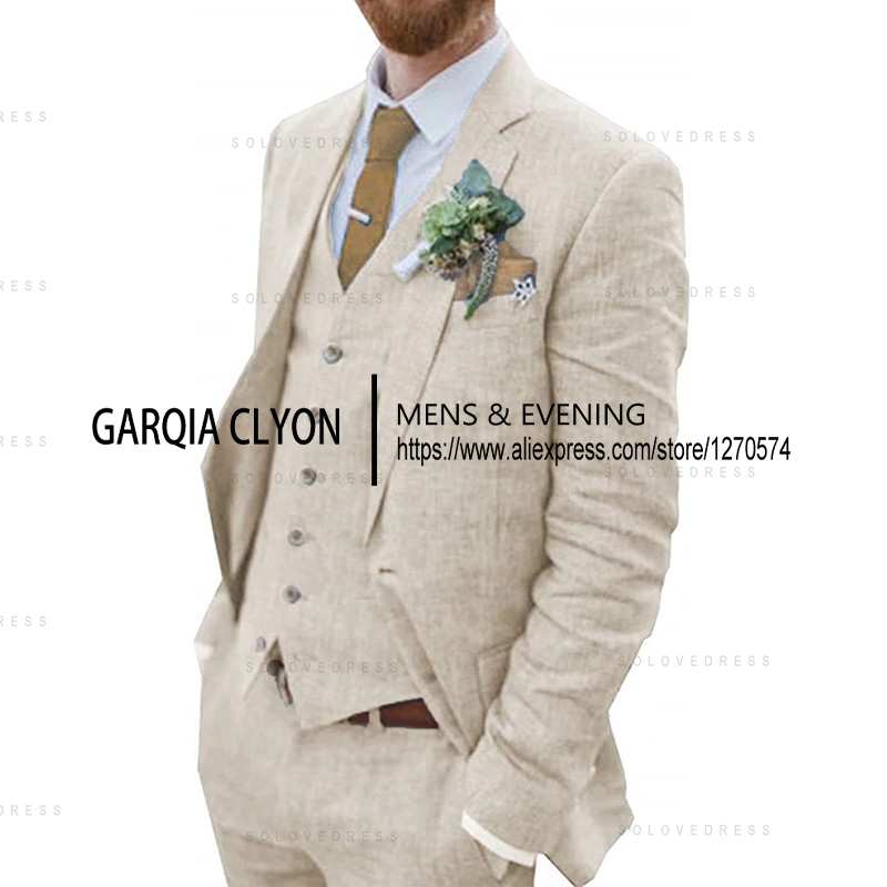 3 قطع الرجال الرجعية الكتان ال - مراجعة Men'S Formal Beach Wear وسعره