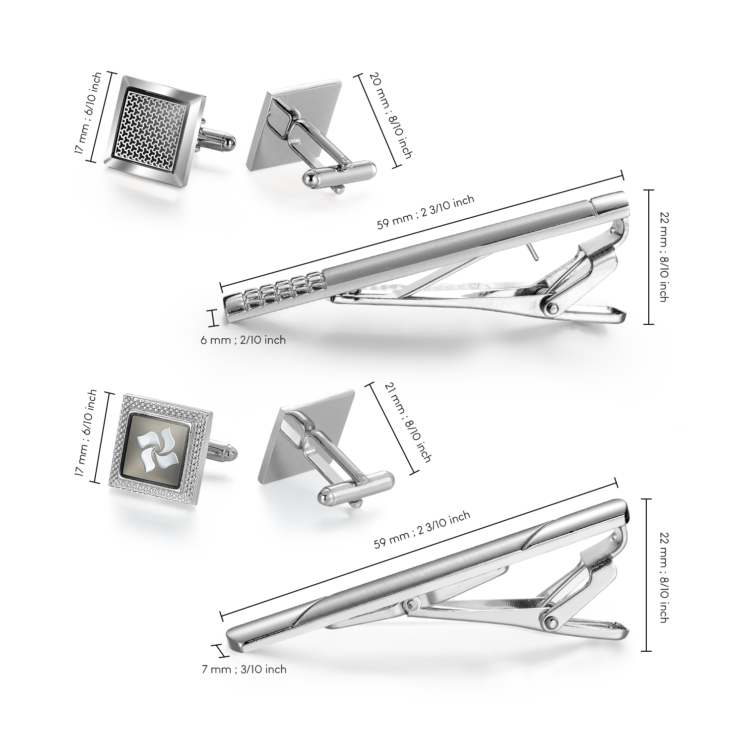 طقم مشبك ربطة عنق وأزرار أكمام - مراجعة Cufflinks Silver Set وسعره
