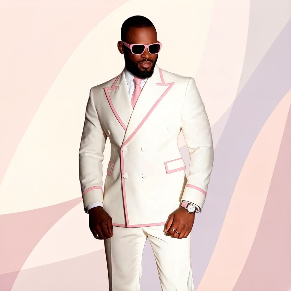 بدلة رجالية بيضاء مزدوجة الصدر - مراجعة Mens Formal Look وسعره