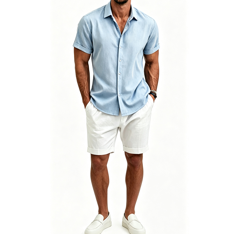 طقم قميص رجالي من القطن والكتا - مراجعة Men'S Formal Beach Wear وسعره